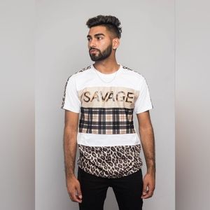 SAVAGE LEOPARD BLOCK T-SHIRT- White